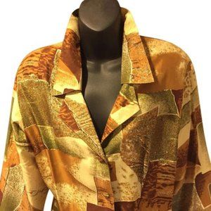 Abstract Pattern Silk Brown Blouse ~ Size 8